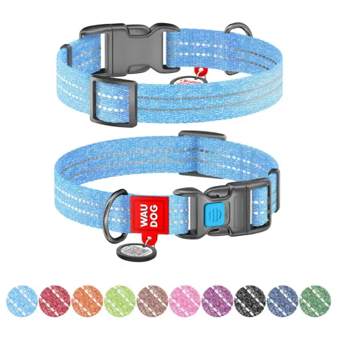 Нашийник WAUDOG Re-cotton з QR паспортом, відновлена бавовна, пластикова пряжка (ширина 15 мм, довжина 25-35 см) блакитний купити за ціною ₴117.00