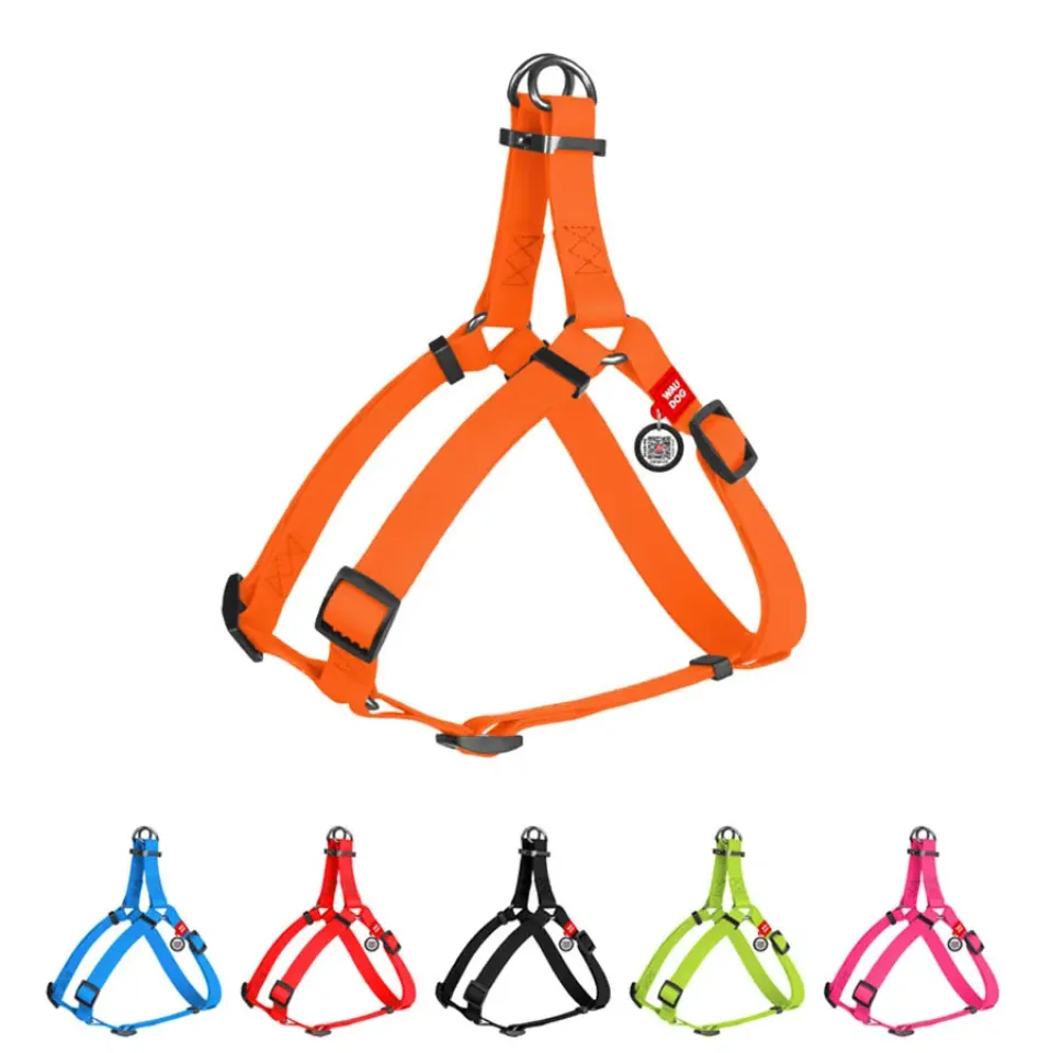 Фото Шлея для собак водостійка WAUDOG Waterproof, c QR паспортом, металічна пряжка-фастекс, Ш 15 мм, Дов 40-55 см помаранчевий купити за ціною ₴806.00