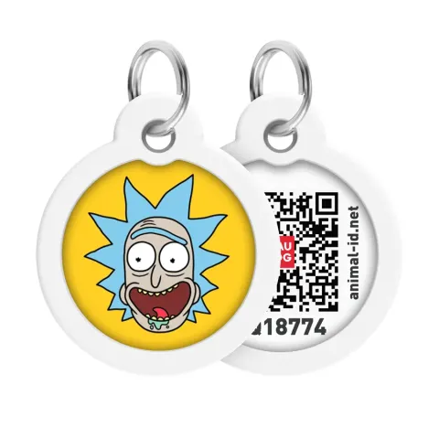 Адресник для собак і котів металевий WAUDOG Smart ID з QR паспортом, малюнок "Рік та Морті 3", коло, Д 30 мм купити за ціною ₴99.00