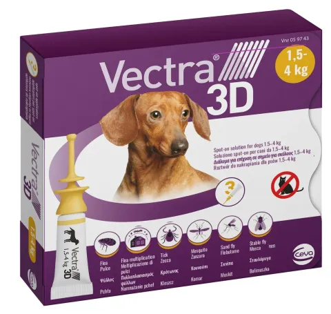VECTRA 3D (Вектра 3D) краплі на холку від зовнішніх паразитів для собак від 1,5 до 4 кг, 1 піпетка купити за ціною ₴354.00