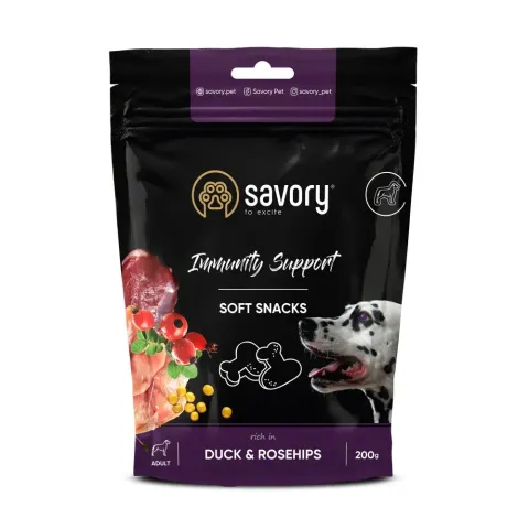 М’які ласощі Savory для зміцнення імунітету собак, качка та шипшина 200г купити за ціною ₴236.00