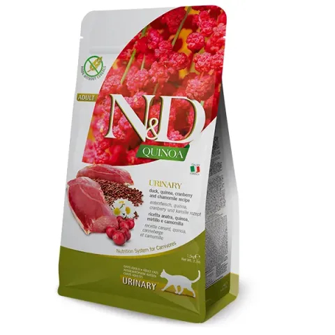 Корм сухий для котів Фарміна N&D QUINOA URINARY, DUCK & CRANBERRY ADULT для підтримки сечовивідної системи з качкою, кіноа, журавлиною купити за ціною ₴329.00