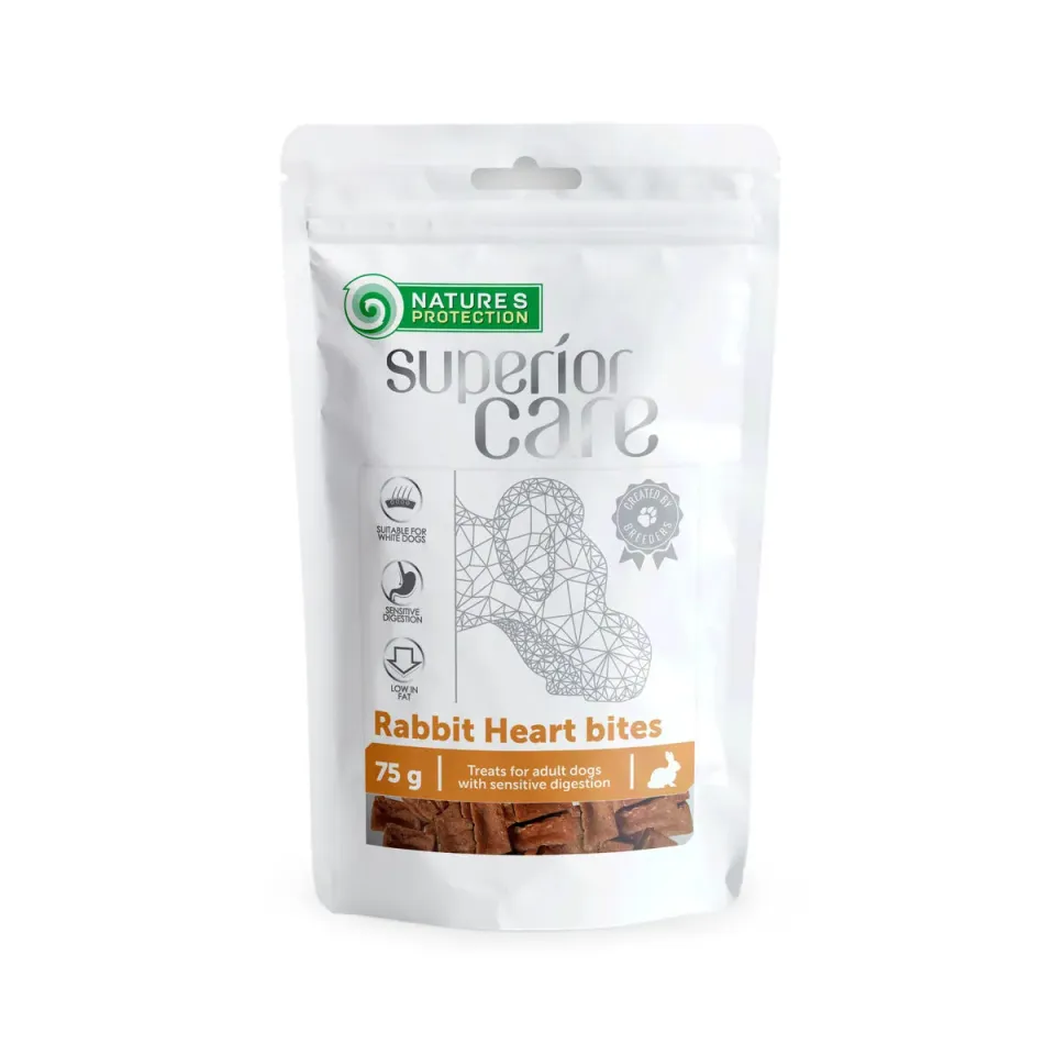 Фото Ласощі для собак серце кролика шматочками c куркою, Nature's Protection Superior Care Snacks For Dogs Rabbit Heart Bites купити за ціною ₴163.00