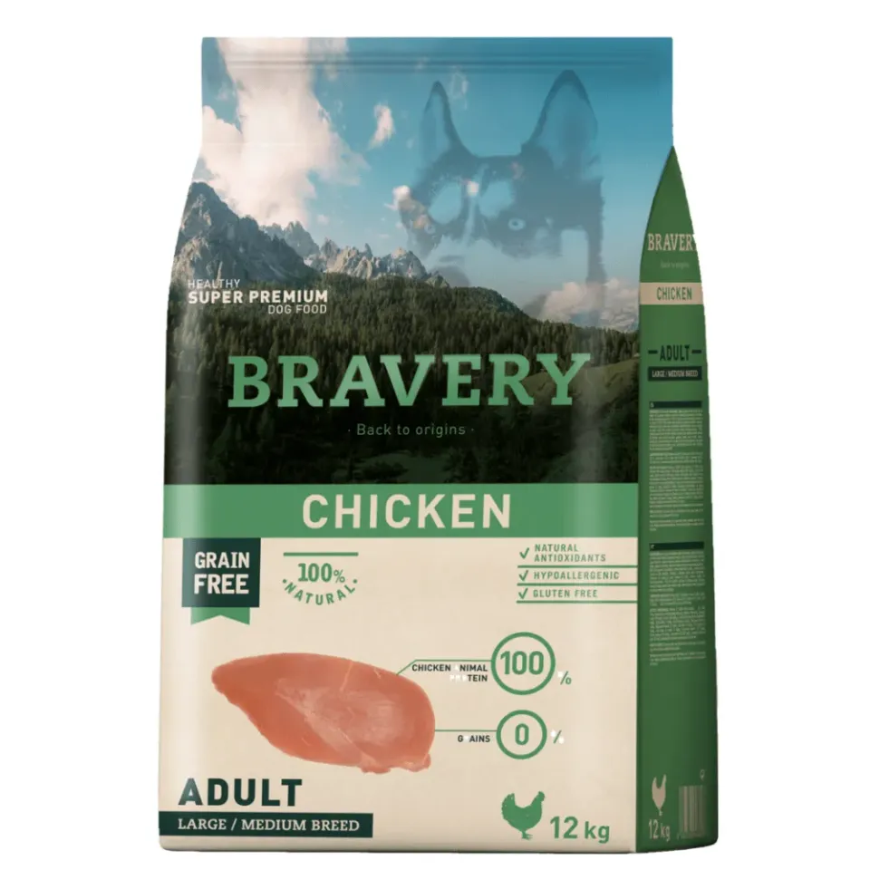 Фото Сухий  корм для собак середніх та великих порід Брейвері BRAVERY Chicken Adult Large/Medium з куркою купити за ціною ₴4410.50