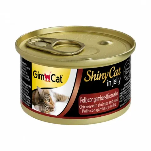 ДжимКет Шайні Кет для котів вологий Корм GimCat Shiny Cat з куркою, креветкою та мальтом купити за ціною ₴91.00