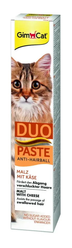 Фото Паста Gim Cat DUO PASTE Anti-hairboll malt with cheese для котів з чутливим травленням для виведення шерсті зі смаком сиру купити за ціною ₴407.00
