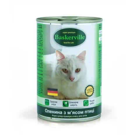 Корм вологий для котів з олениною та м'ясом птиці (Баскервіль) купити за ціною ₴158.00