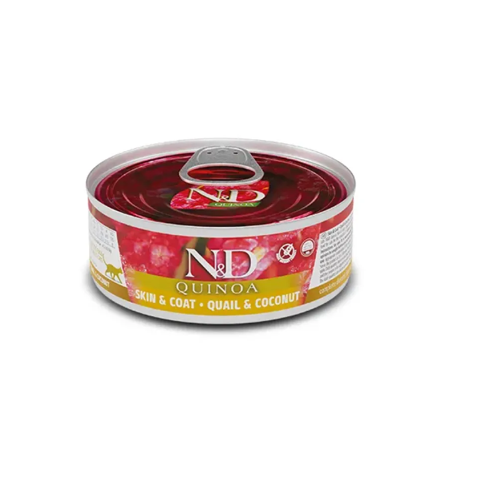 Фото Фарміна для котів вологий корм N&D Quinoa Skin&Coat ADULT при харчовій алергії з перепелом, кіноа та кокосом купити за ціною ₴88.00