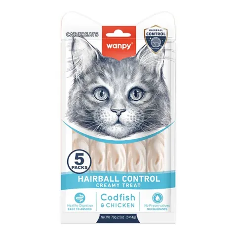 Wanpy Functional Creamy Lickable Treat Hairball Control ВАНПІ функціональні рідкі ласощі для виведення шерсті, 5стіків купити за ціною ₴115.00