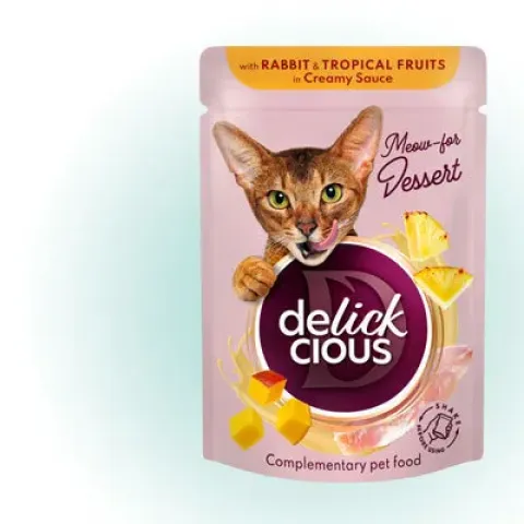 Вологий корм для котів Delickcious з кроликом та тропічними фруктами у вершковому соусі, 85 г купити за ціною ₴28.00