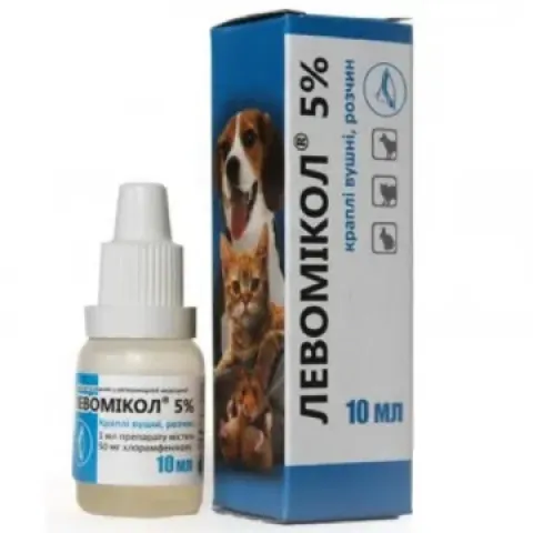 Краплі вушні Левоміколь 5% для котів та собак, 10 мл купити за ціною ₴30.00