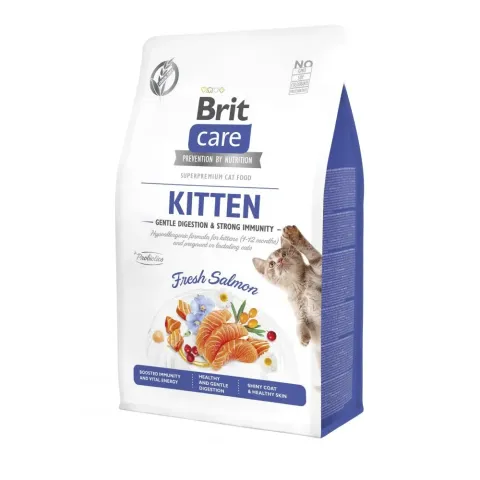 Корм сухий Brit Care Cat Греін-фрі Кіттен Джентл Дайджесчен Стронг Іммюніті для кошенят лосось 0,4кг купити за ціною ₴299.00