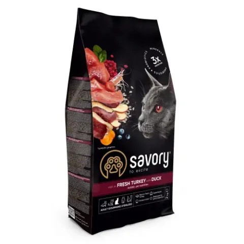 Корм сейворі SAVORY сухий для стерилізованих котів зі свіжою індичкою та качкою 2 кг арт.31591 купити за ціною ₴1144.00