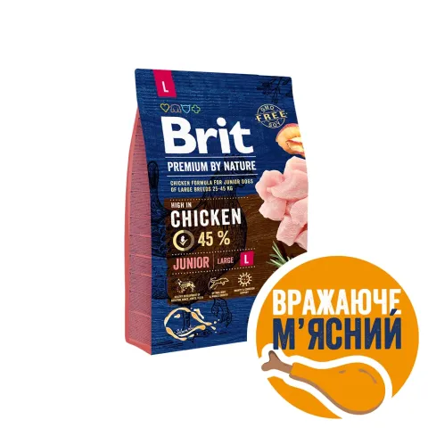 Бріт преміум Корм для собак (цуценят та юніорів) Brit Premium Dog Junior L з куркою купити за ціною ₴779.00