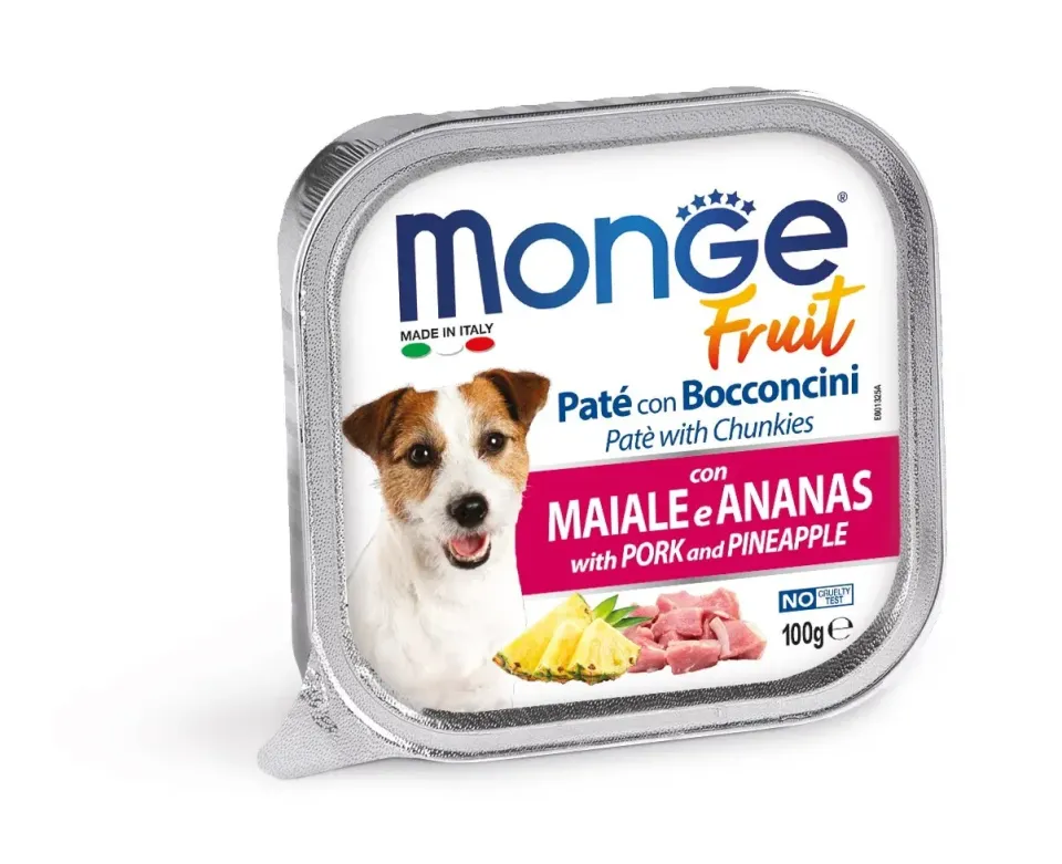 Фото Корм вологий для собак Монж Monge Dog FRUIT зі свининою та ананасом купити за ціною ₴59.00