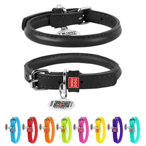 Нашийник для собак шкіряний WAUDOG Glamour з QR паспортом, круглий, Д 8 мм, Дов 20-25 см чорний купити за ціною ₴173.70
