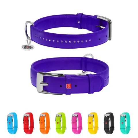 Нашийник для собак шкіряний WAUDOG Glamour з QR паспортом, подвійний зі стразами, Ш 25 мм, Дов 38-49 см фіолетовий купити за ціною ₴633.60