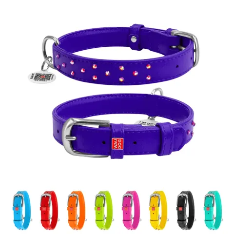 Нашийник для собак шкіряний WAUDOG Glamour з QR паспортом, з клейовими стразами, Ш 25 мм, Дов 38-49 см фіолетовий купити за ціною ₴633.60