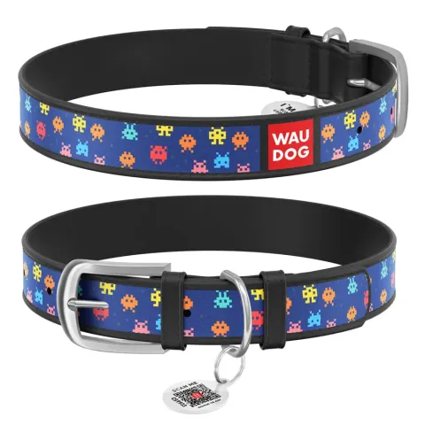 Нашийник WAUDOG Design з малюнком "Пікселі", преміум шкіра, металева пряжка (ширина 12 мм, довжина 21-29 см) чорний купити за ціною ₴142.00