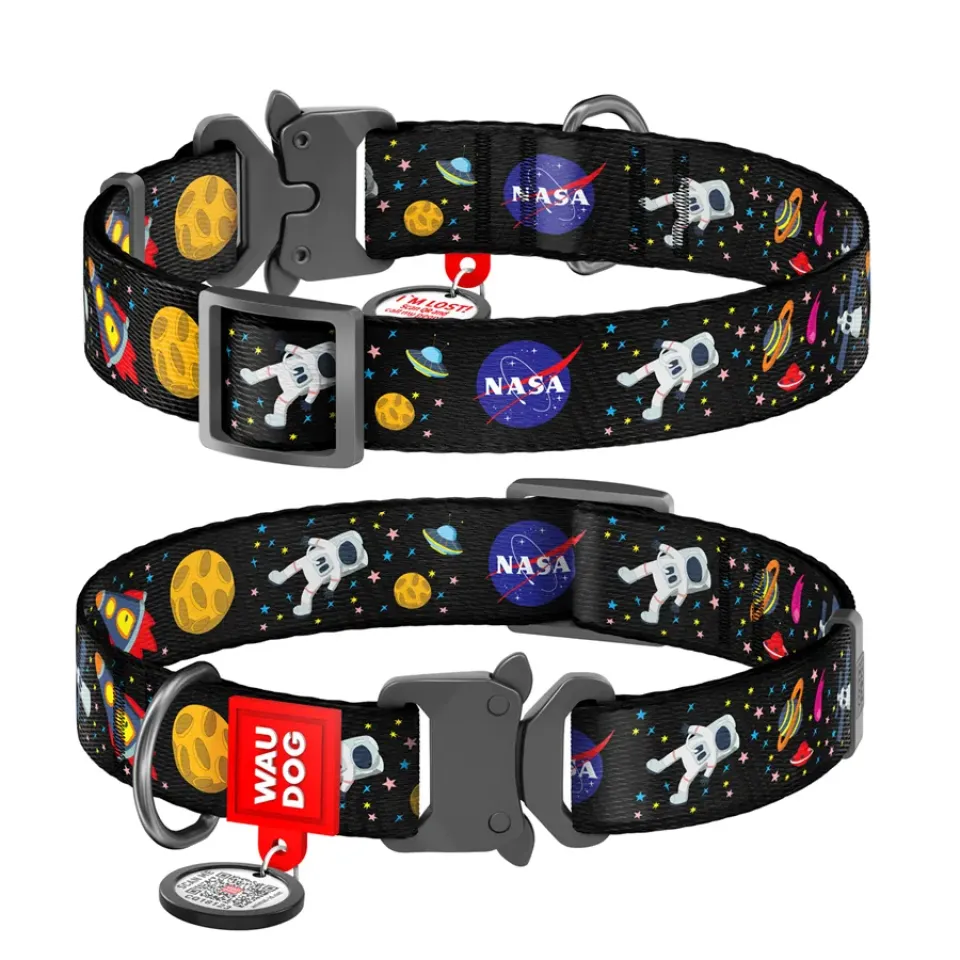 Фото Нашийник для собак нейлоновий WAUDOG Nylon з QR паспортом, малюнок "NASA", металічна пряжка-фастекс, Ш 25 мм, Дов 33-49 см купити за ціною ₴315.90