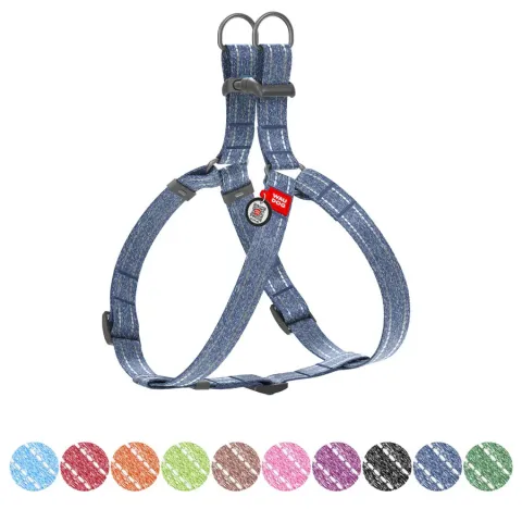 Шлея з відновленої бавовни WAUDOG Re-cotton з QR паспортом, світловідбиваюча, пластиковий фастекс, L, Ш 25 мм, Д 60-90 см  синій купити за ціною ₴427.00