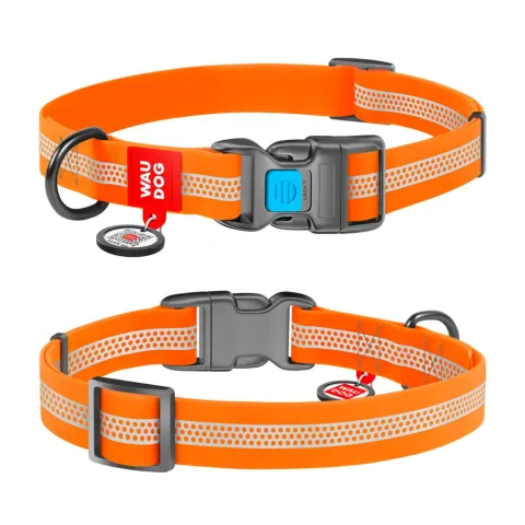 Нашийник для собак водостійкий WAUDOG Waterproof, світловідбиваючий, пластикова пряжка, S, Ш 15 мм, Д 25-35 см, помаранчевий купити за ціною ₴239.00