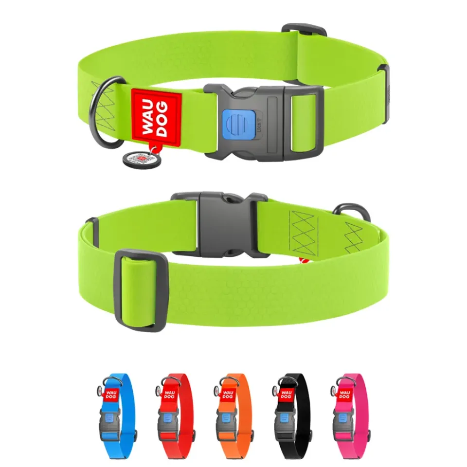 Фото Нашийник для собак водостійкий WAUDOG Waterproof з QR паспортом, пластиковий фастекс, XXL, Ш 40 мм, Дов 46-70 см, салатовий купити за ціною ₴452.00
