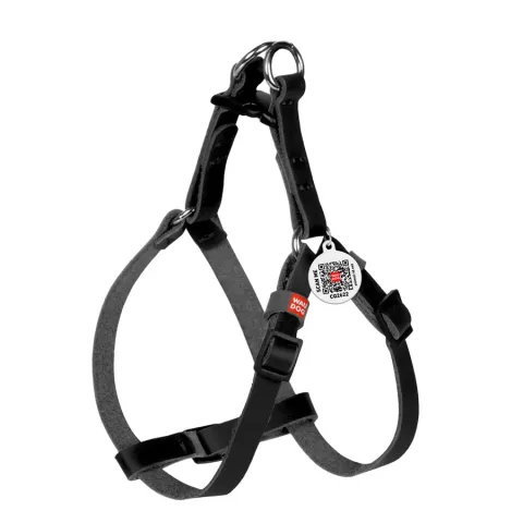 Шлея котів та дрібних собак шкіряна WAUDOG Classic з QR паспортом, пластиковий фастекс, XS, Ш 10 мм, В=С 28-40 см чорний купити за ціною ₴410.00