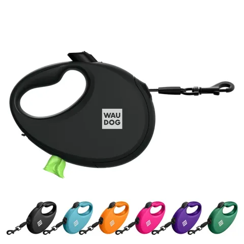 Повідець-рулетка для собак WAUDOG R-leash з контейнером для пакетів, світловідбивна стрічка, S, до 12 кг, 3 м, чорний купити за ціною ₴636.00