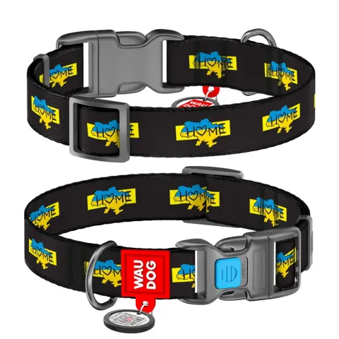 Нашийник для собак нейлоновий WAUDOG Nylon з QR паспортом, малюнок "Дім", пластиковий фастекс, L, Ш 25 мм, Дов 33-49 см купити за ціною ₴151.00