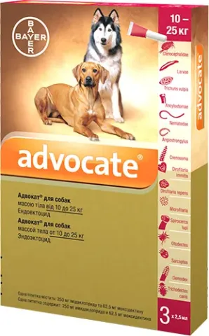 Краплі Bayer Advocate Адвокат для собак 10-25 кг, 1 піпетка купити за ціною ₴670.00