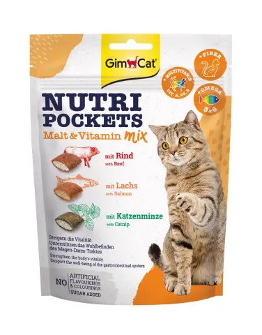 ДжимКет Нутрі Покетс для котів  Вітамінні ласощі GimCat Nutri Pockets Мальт-Вітамін Мікс, 150г купити за ціною ₴259.00
