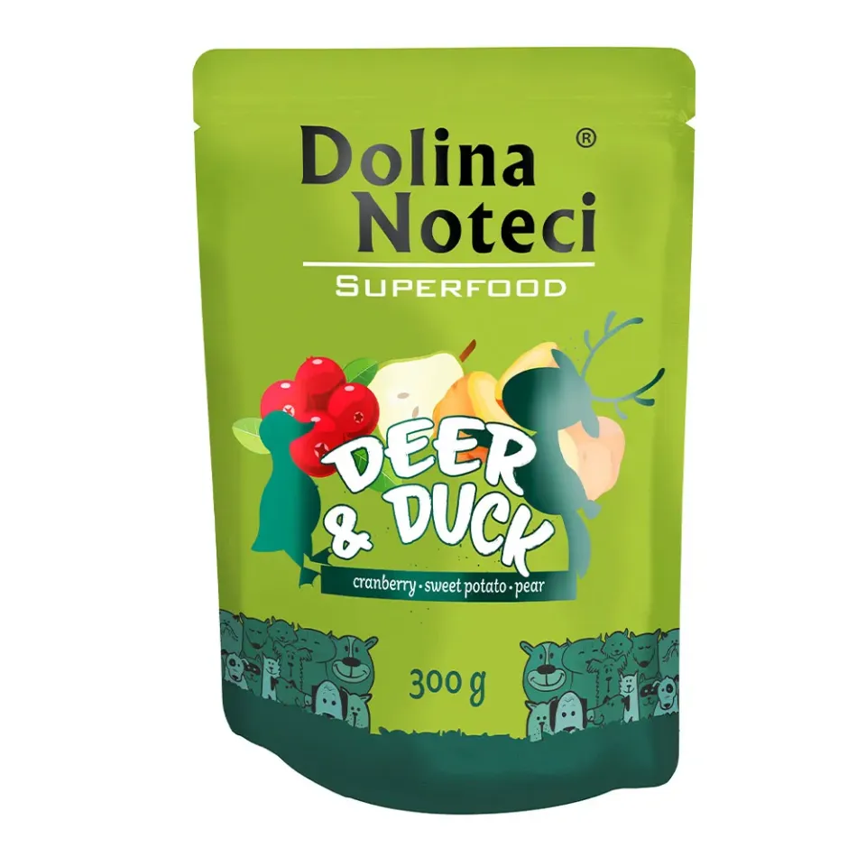 Фото Корм вологий для собак Пауч Dolina Noteci Superfood для cобак з олениною та качкою,300 гр купити за ціною ₴118.00