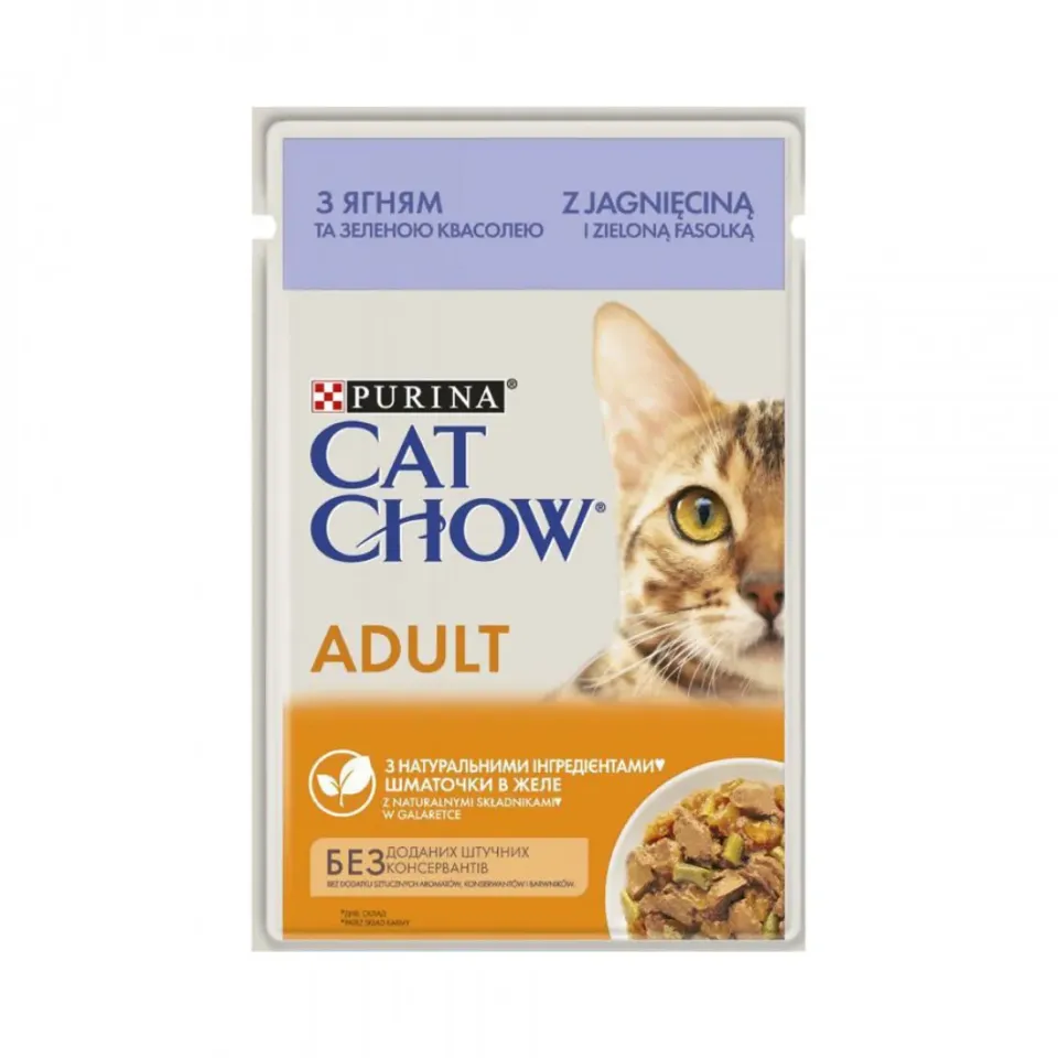 Фото Кет чау CAT CHOW ADULT для котів з ягням та зеленою квасолею в желе, 85г купити за ціною ₴18.00
