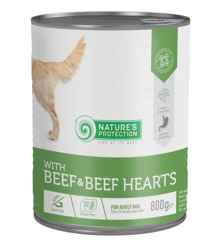 Вологий корм для дорослих собак з яловичиною і яловичим серцем Nature's Protection with Beef & Beef Hearts купити за ціною ₴347.00