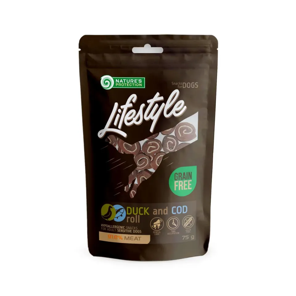 Фото Ласощі для собак, рулети з качки і тріски, Nature's Protection Lifestyle snacks for dogs, duck and cod rolls купити за ціною ₴203.00