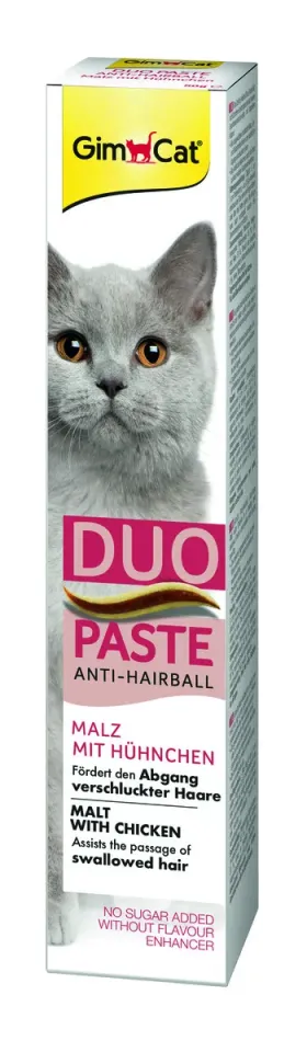 Фото Паста Gim Cat DUO PASTE Anti-hairboll malt with chicken для котів з чутливим травленням для виведення шерсті зі смаком курки купити за ціною ₴410.00
