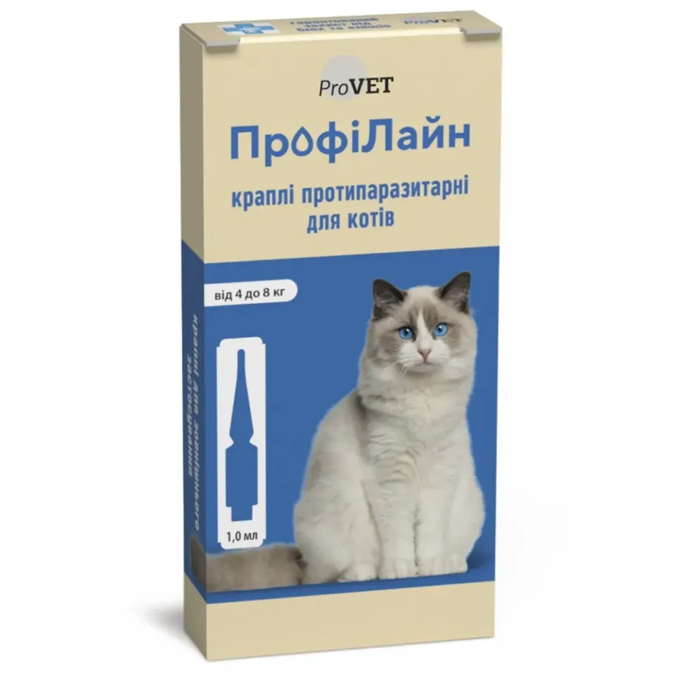 Фото Краплі Природа ProVET Профілайн протипаразитарні, для котів від 4 до 8кг, 4 піпетки по 1.0мл купити за ціною ₴228.65