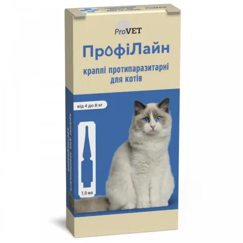 Краплі Природа ProVET Профілайн протипаразитарні, для котів від 4 до 8кг, 4 піпетки по 1.0мл купити за ціною ₴269.00