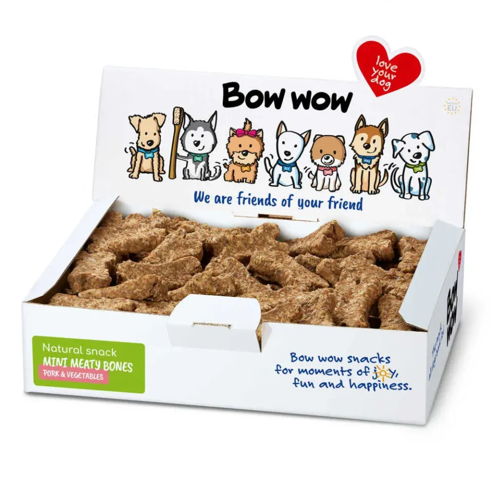 Фото Ласощі для собак натуральні Міні-кісточки з свининою та овочами "Bow WOW" Mira Mar, 1 кг/box купити за ціною ₴1468.40