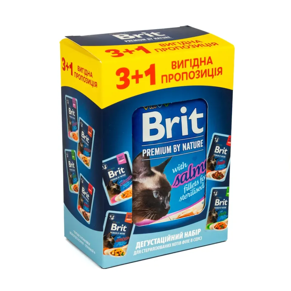 Фото НАБІР Корм вологий Brit Premium Delicate Fillets in Gravy 3+1 купити за ціною ₴126.00