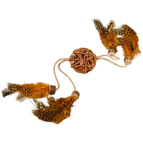 Іграшка для котів WAUCAT Fun Natural Плетений м'ячик з пір'ям, дерево, перо, джутова мотузка, 40 см купити за ціною ₴119.00