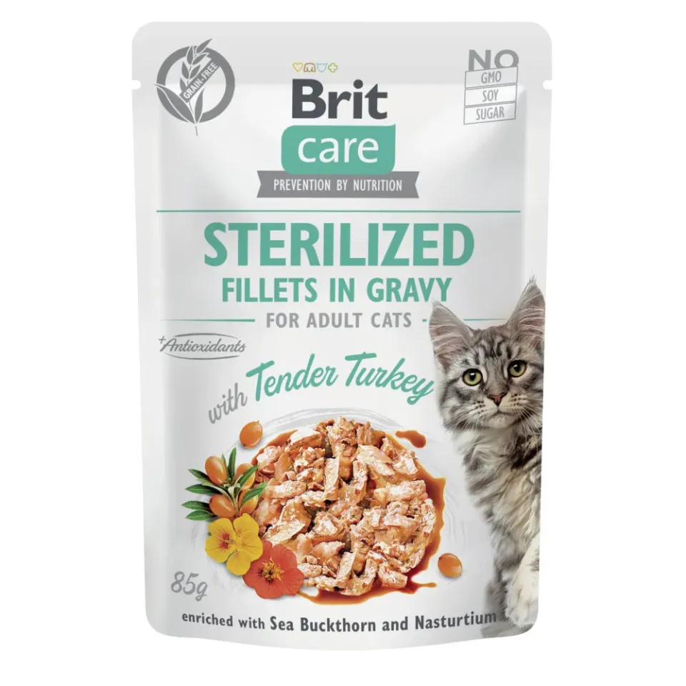 Фото Корм Бріт Кеа вологий Brit Care Cat Стерилайзд філе в соусі д/стерилізованих котів з індичкою пауч 85 купити за ціною ₴69.00