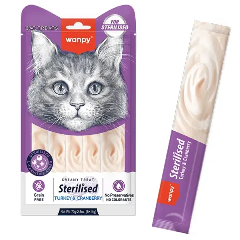 Wanpy Creamy Lickable Treats Sterilized Turkey&Cranberry ВАНПІ ДЛЯ СТЕРИЛІЗОВАНИХ КОТІВ рідкі ласощі купити за ціною ₴112.00