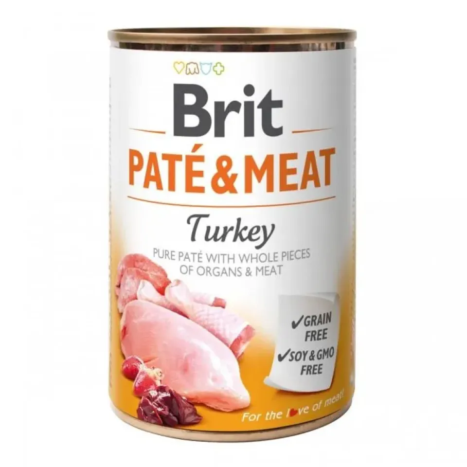 Фото Бріт Кеа для собак вологий  Корм Brit Paté and Meat Dog з індичкою 400г купити за ціною ₴143.65