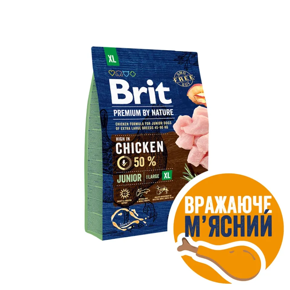 Фото Бріт преміум Корм для собак (цуценят та юніорів) Brit Premium Dog Junior XL з куркою купити за ціною ₴799.00