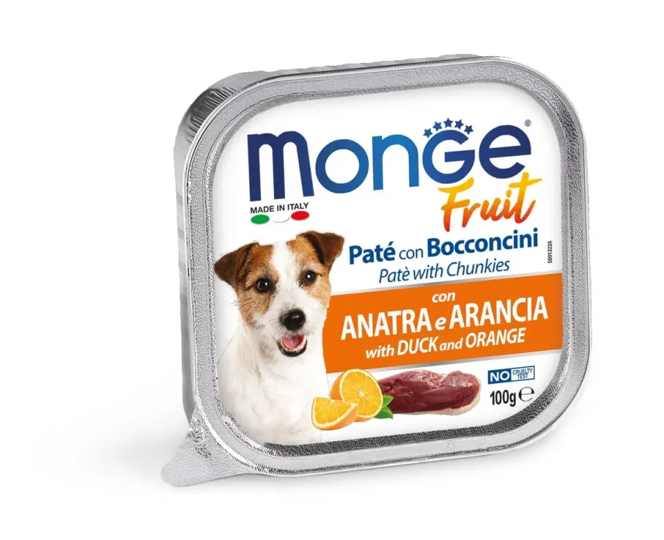 Фото Корм вологий для собак Монж Monge Dog FRUIT з качкою та апельсином купити за ціною ₴59.00