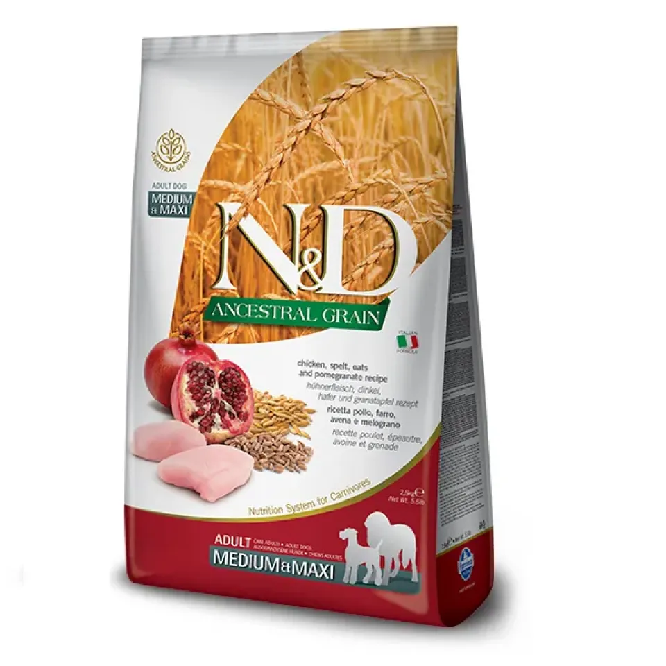 Фото Корм для собак Фарміна з куркою N&D Low Grain CHICKEN & POMEGRANATE ADULT MEDIUM & MAXI купити за ціною ₴1094.00