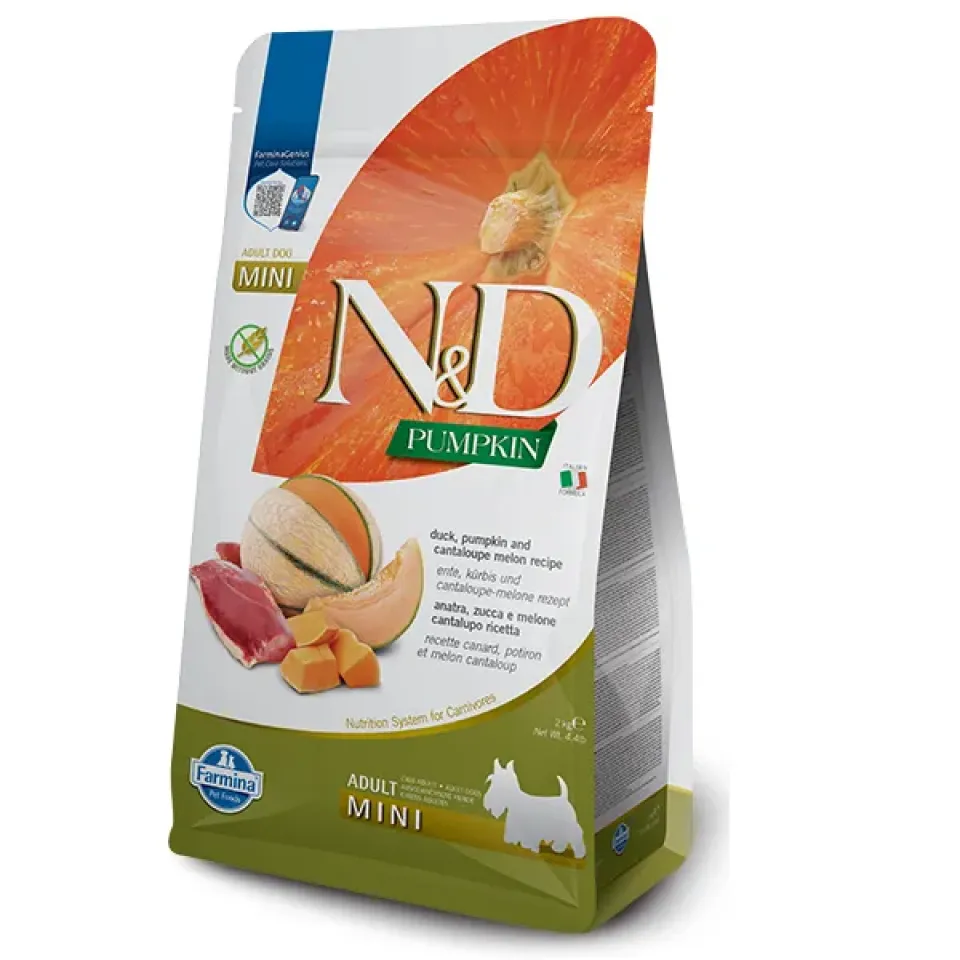 Фото Корм для собак Фарміна N&D Grain Free PUMPKIN DUCK & CANTALOUPE ADULT MINI з качкою та динею купити за ціною ₴1305.00