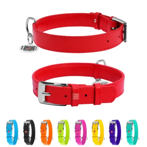 Нашийник для собак шкіряний WAUDOG Glamour з QR паспортом, без прикрас, Ш 25 мм, Дов 38-49 см червоний купити за ціною ₴538.20